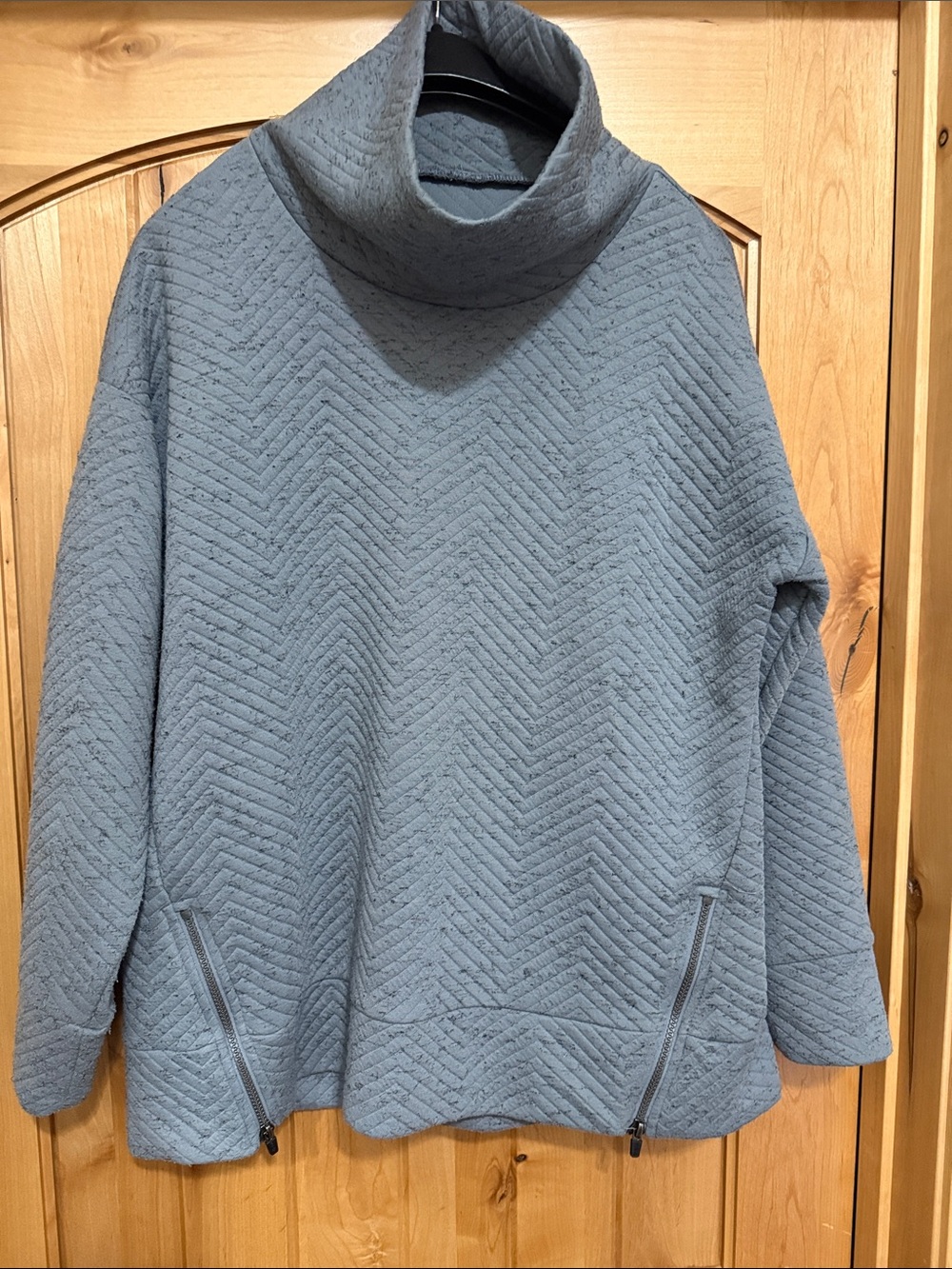 RBX Quilted Chevron Cowl Neck Sweater in Light Gray